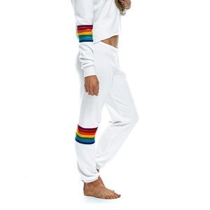 Aviator Nation Womens Rainbow Stitch Sweatpants White Size M